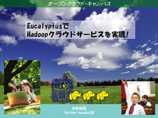 オープンクラウド・キャンパス



Eucalyptusで
Hadoopクラウドサービスを実現!




          中井悦司
      Twitter @enakai00
 