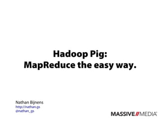 Hadoop Pig:
     MapReduce the easy way.


Nathan Bijnens
http://nathan.gs
@nathan_gs
 