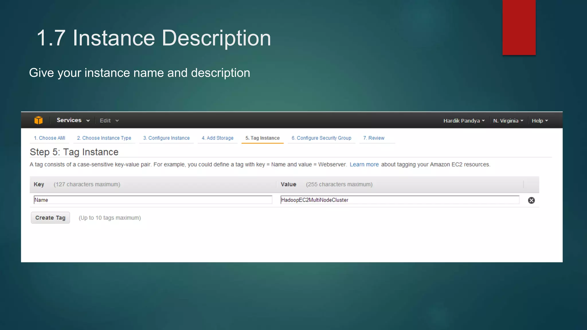 1.7 Instance Description
Give your instance name and description
 