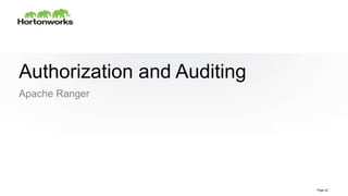 Page22 © Hortonworks Inc. 2011 – 2014. All Rights Reserved
Authorization and Auditing
Apache Ranger
Page 22
 