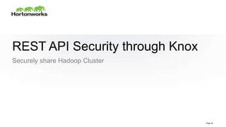 Page34 © Hortonworks Inc. 2011 – 2014. All Rights Reserved
REST API Security through Knox
Securely share Hadoop Cluster
Page 34
 