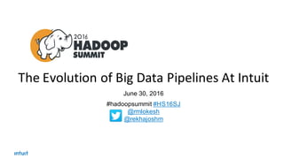 The	Evolution	of	Big	Data	Pipelines	At	Intuit
June 30, 2016
#hadoopsummit #HS16SJ
@rmlokesh
@rekhajoshm
 