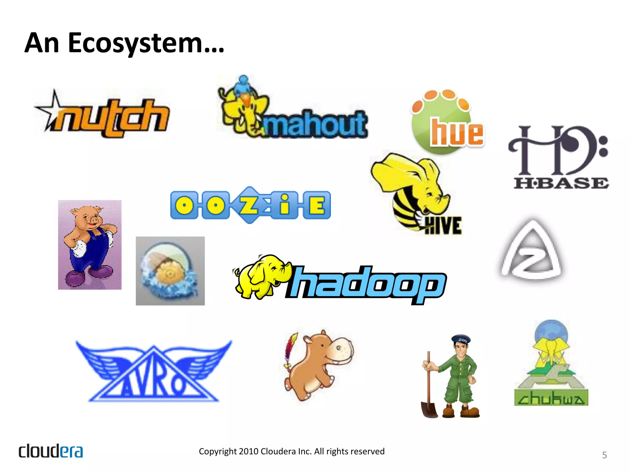 An Ecosystem…




           Copyright 2010 Cloudera Inc. All rights reserved   5
 
