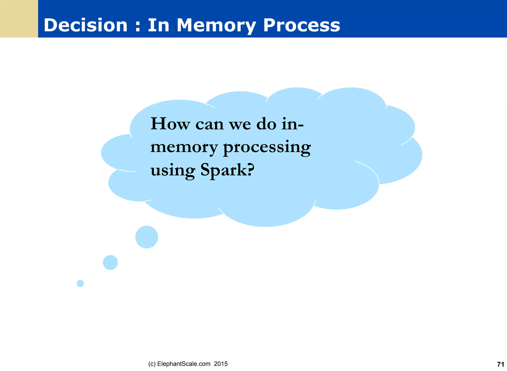 Decision : In Memory Process
(c) ElephantScale.com 2015 71
How can we do in-
memory processing
using Spark?
 