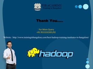 Website : http://www.traininginbangalore.com/best-hadoop-training-institutes-in-bangalore/
Thank You…..
For More Query
+91 9513332301/02
 