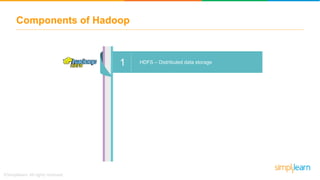 Components of Hadoop
HDFS – Distributed data storage1
 