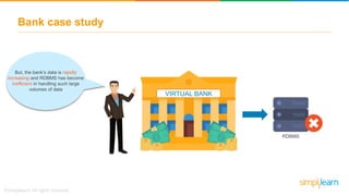 Bank case study
VIRTUAL BANK
But, the bank’s data is rapidly
increasing and RDBMS has become
inefficient in handling such large
volumes of data
RDBMS
 