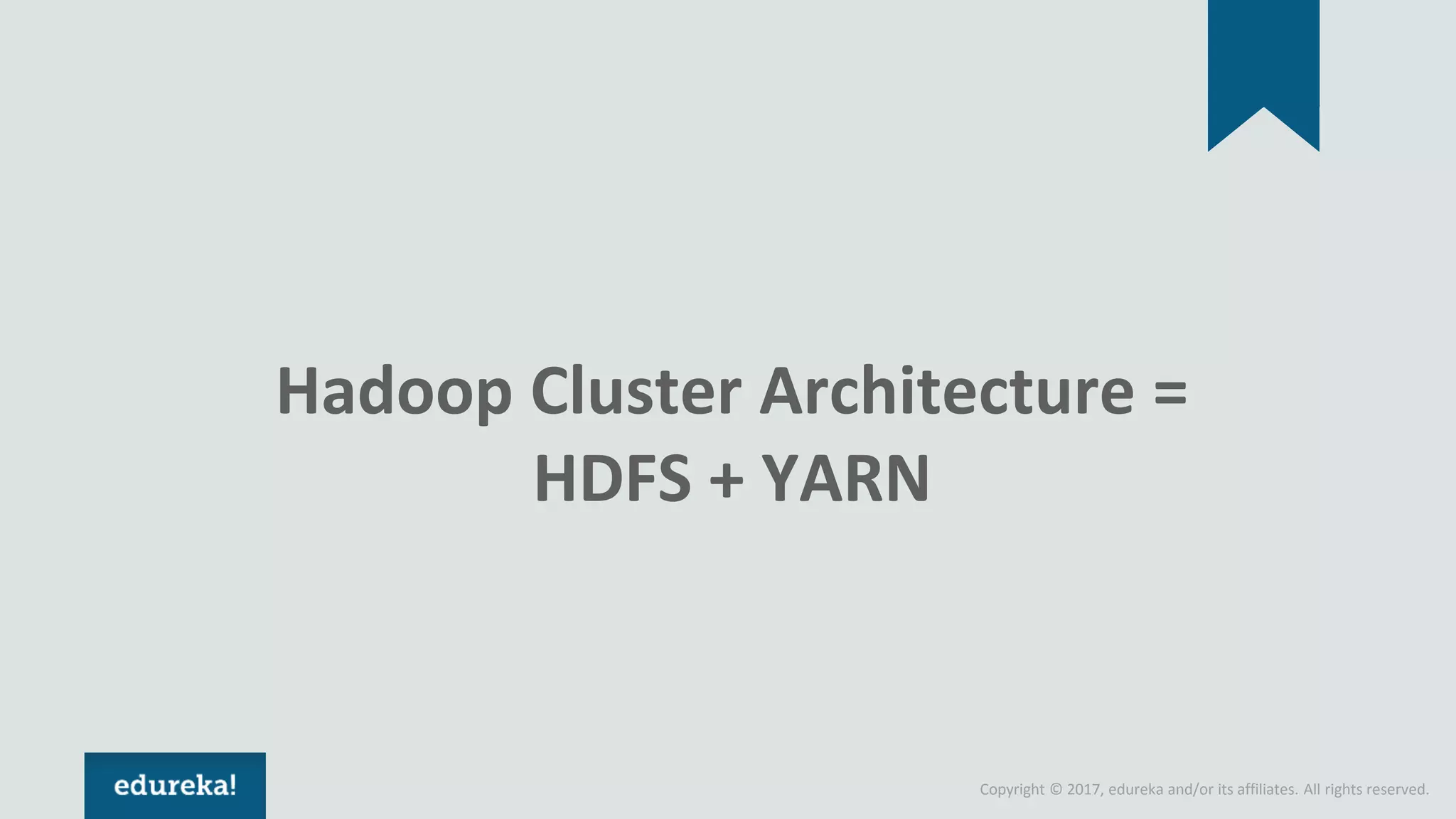 Copyright © 2017, edureka and/or its affiliates. All rights reserved. Hadoop Cluster Architecture = HDFS + YARN 