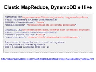 Elastic MapReduce, DynamoDB e Hive
http://docs.amazonwebservices.com/ElasticMapReduce/latest/DeveloperGuide/EMRforDynamoDB.html
 
