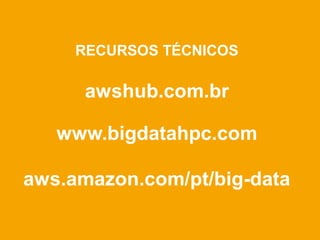 RECURSOS TÉCNICOS
awshub.com.br
www.bigdatahpc.com
aws.amazon.com/pt/big-data
 