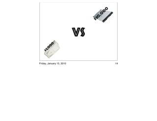 0
                                      0
                                    ,0
                                $10



                           vs
              0
             0
         0
     $ 1,



Friday, January 15, 2010                   14
 