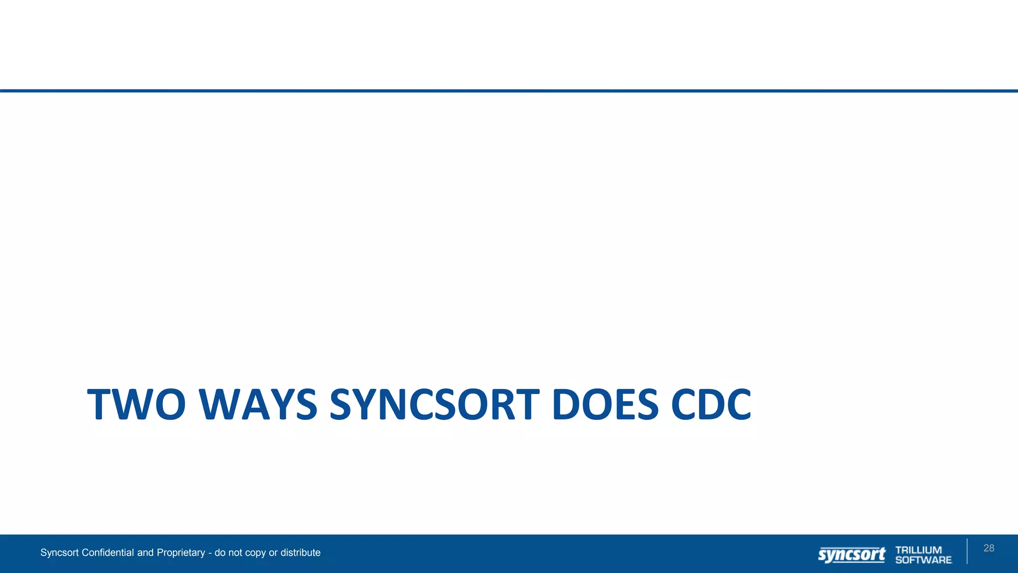 TWO WAYS SYNCSORT DOES CDC
28Syncsort Confidential and Proprietary - do not copy or distribute
 