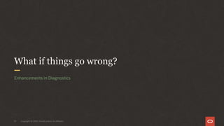 Copyright © 2020, Oracle and/or its affiliates
37
What if things go wrong?
Enhancements in Diagnostics
 