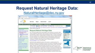 17
Request Natural Heritage Data:
NaturalHeritage@dec.ny.gov
 