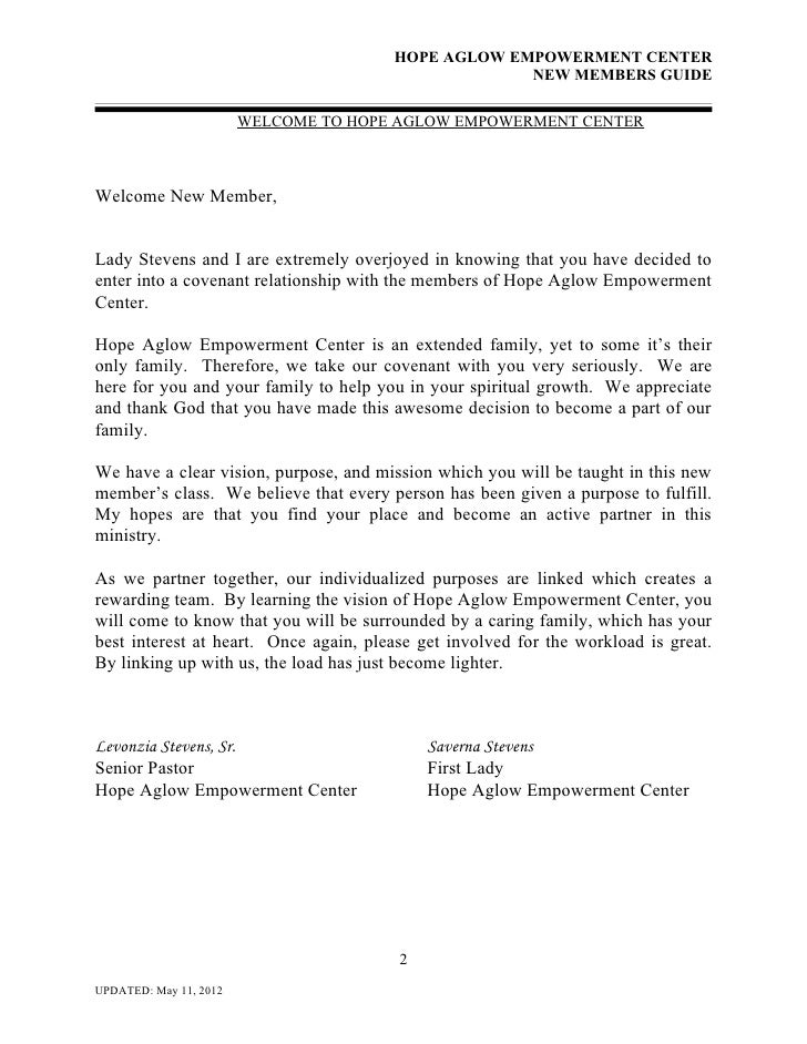 haec new members manual new church member welcome letter