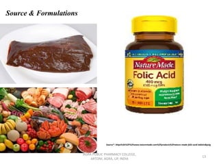 AGRA PUBLIC PHARMACY COLLEGE,
ARTONI, AGRA, UP, INDIA
13
Source & Formulations
Source*- https%3A%2F%2Fwww.naturemade.com%2Fproducts%2Fnature-made-folic-acid-tablets&psig
 