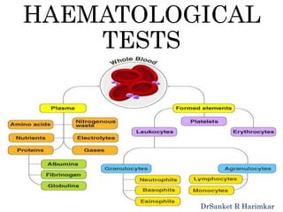 HAEMATOLOGICAL
TESTS
DrSanket R Harimkar
 