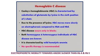 ELECTROPHORETIC MOBILITY TOWARDS ANODE SLOWER THAN Hb A & Hb S
 