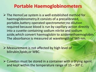 Haemoglobin estimation bishwas neupane b.sc mlt part i | PPTX