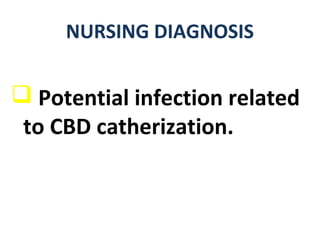 NURSING DIAGNOSIS
 Potential infection related
to CBD catherization.
 