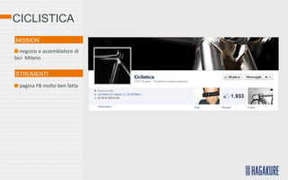 CICLISTICA
MISSION
  negozio e assemblatore di
bici Milano

STRUMENTI

  pagina FB molto ben fatta
 