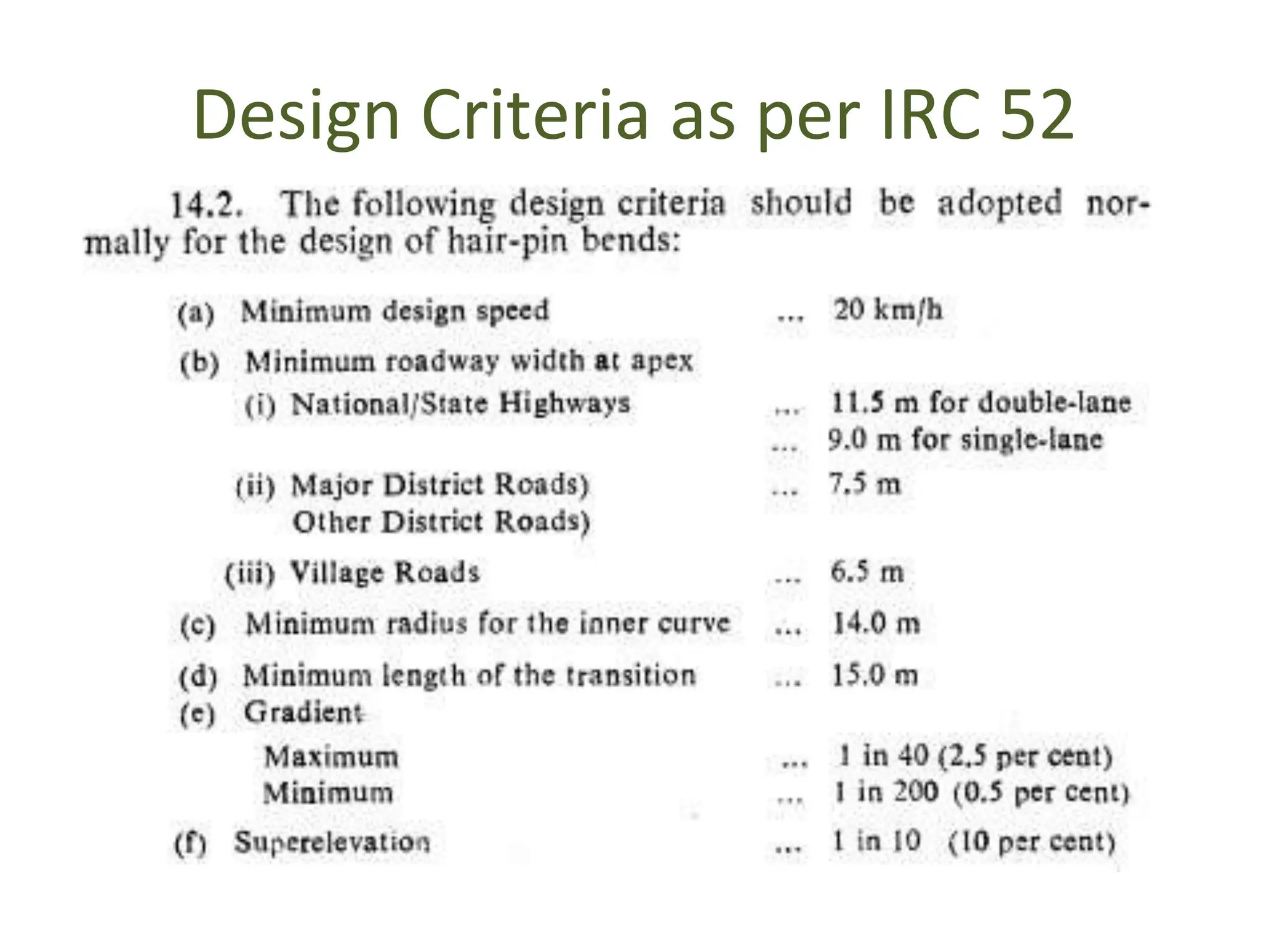 Design Criteria as per IRC 52
 