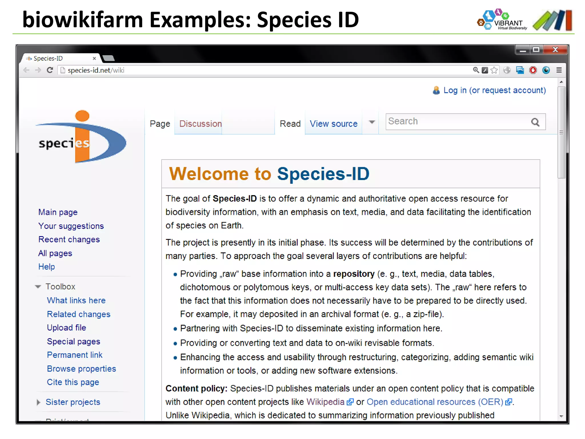 biowikifarm Examples: Species ID
 