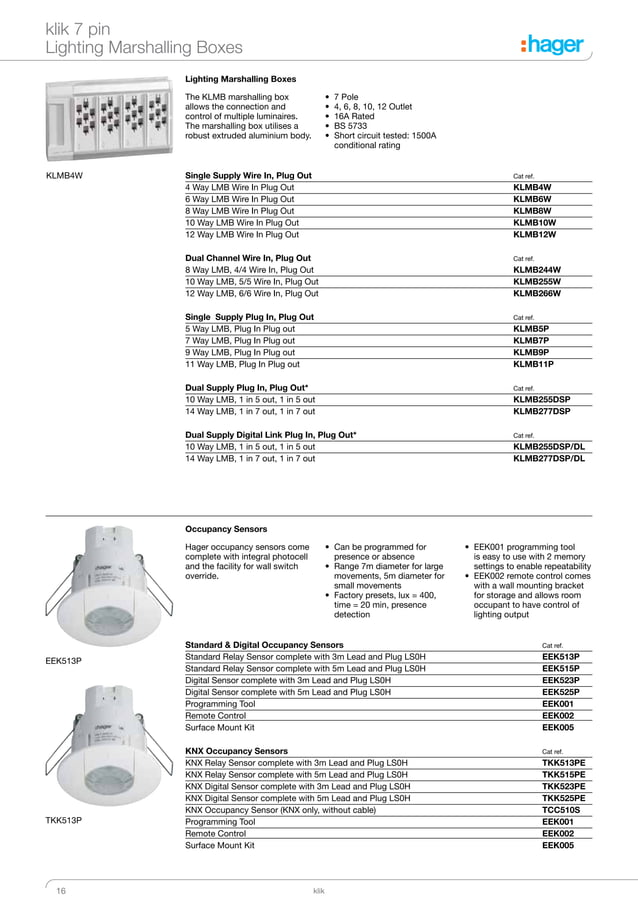 Hager Klik Lighting Connection & Control Catalogue