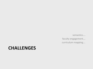 CHALLENGES
semantics….
faculty engagement….
curriculum mapping….
 