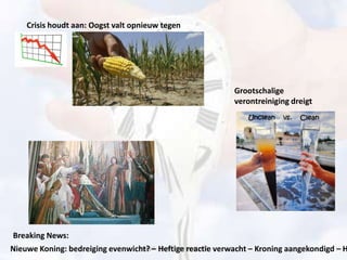 Haggaï - Gods Huis moet af!!
Crisis houdt aan: Oogst valt opnieuw tegen
Grootschalige
verontreiniging dreigt
Nieuwe Koning: bedreiging evenwicht? – Heftige reactie verwacht – Kroning aangekondigd – H
Breaking News:
 