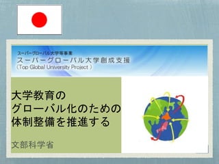 大学教育の 
グローバル化のための 
体制整備を推進する 
文部科学省 
 
