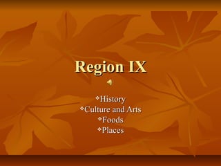 Region IX
    History
Culture and Arts

    Foods

    Places
 