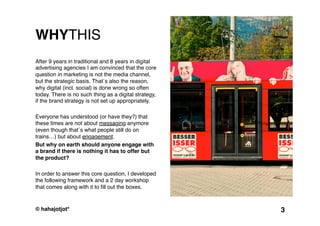 © 2015 by Kai Platschke
BRAND ESSENCE
BRAND BELIEF
PLAYGROUND
BRAND ROLE
BEHAVIOUR
PROJECT
ACTIVATION IDEAS
TARGET GROUP
 