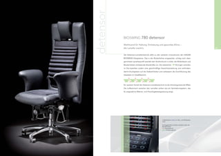 detensor
                BIOSWING 780 detensor

                Wohltuend für Haltung, Entlastung und gesundes Klima –
48              die Lamelle macht’s.                                                                           49


                Die Detensor-Lamellentechnik zählt zu den weiteren Innovationen der HAIDER
                BIOSWING-Sitzsysteme. Das in der Rückenlehne eingesetzte, schräg nach oben
                gerichtete Lamellenproﬁl wandelt den Anlehndruck in milde, die Wirbelsäule und
                Bandscheiben entlastende Streckkräfte um. Die elastischen          -förmigen Lamellen
                im Sitz bewirken zudem eine gleichmäßige Gewichtsverteilung und verhindern
                damit Druckspitzen auf die Sitzbeinhöcker und verbessern die Durchblutung des
                Gewebes im Gesäßbereich.




                Ein weiterer Vorteil der Detensor-Lamellentechnik ist der klimaregulierende Effekt.
                Die Luftkammern zwischen den Lamellen wirken wie ein Ventilationssystem, das
                für angenehme Wärme- und Feuchtigkeitsregulierung sorgt.




                                                               Luftzirkulation (blau) im Sitz- und Rückenbe-
                                                               reich

                                                               Schräggestellte Lamellen entlasten aktiv die
                                                               Bandscheiben
                                                               rot: Anpressdruck
                                                               grün: Entlastungskraft
 