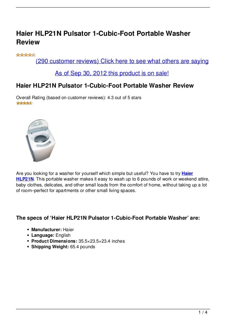 Haier HLP21N Pulsator 1CubicFoot Portable Washer Review