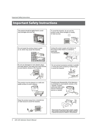 Important Safety Instructions



    Important Safety Instructions




4    LED -LCD television Owner’s Manual
 