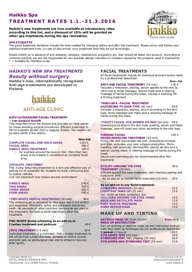 spa treatment list