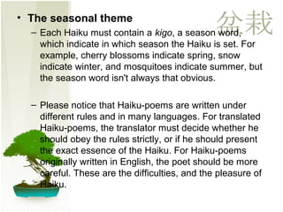 Haiku Using Kigo Example The Basics of Haiku | PPT