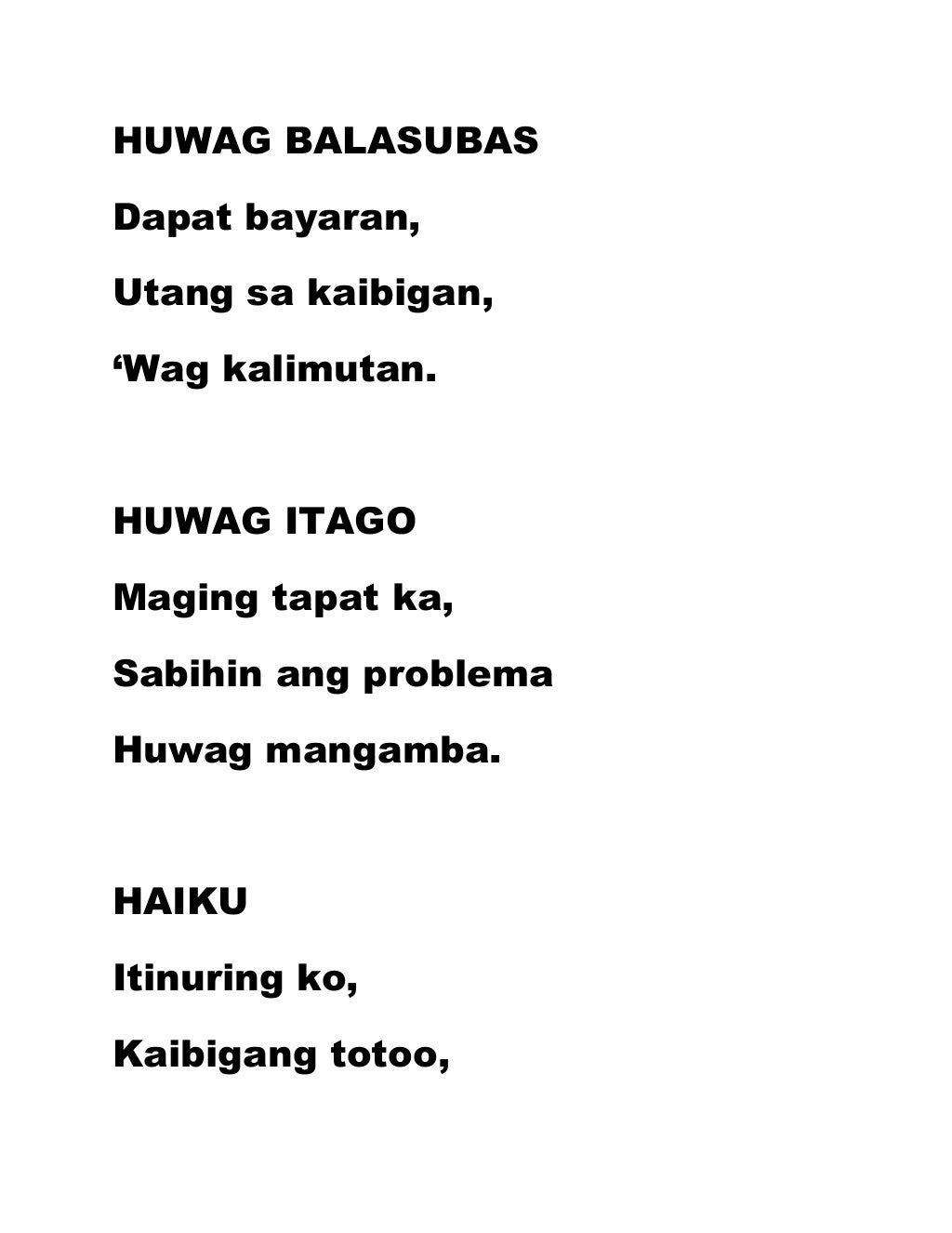 Halimbawa Ng Tanaga Kaibigan