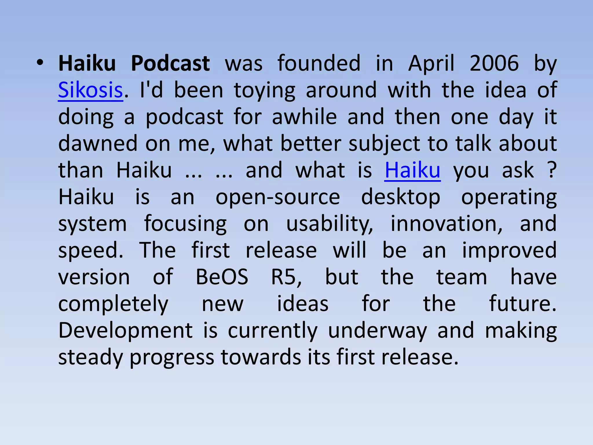 Haiku operating system | PPTX