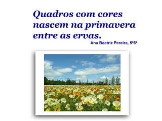 Quadros com cores
nascem na primavera
entre as ervas.
          Ana Beatriz Pereira, 5º6ª
 