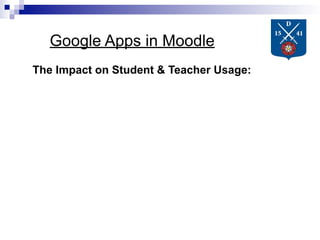 Google Apps in Moodle
The Impact on Student & Teacher Usage:
 