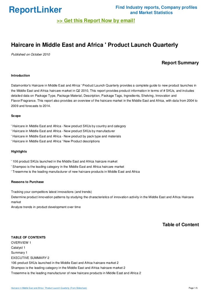 Haircare In Middle East And Africa Product Launch Quarterly