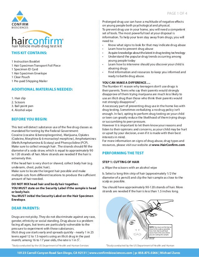 Hairconfirm Hair Follicle Drug Testing Kit Product Insert