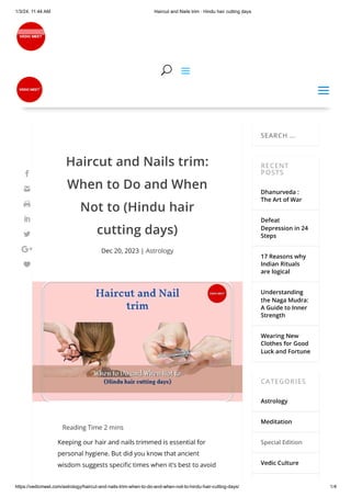 HAIRCUT AND NAIL TRIM - Hindu hair cutting days