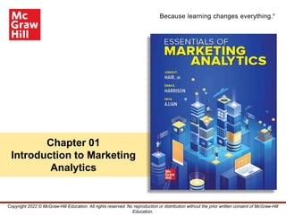 Because learning changes everything.®
Chapter 01
Introduction to Marketing
Analytics
Copyright 2022 © McGraw-Hill Education. All rights reserved. No reproduction or distribution without the prior written consent of McGraw-Hill
Education.
 