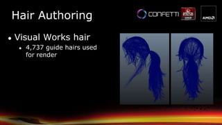 Hair Authoring
● Visual Works hair
● 4,737 guide hairs used
for render
 
