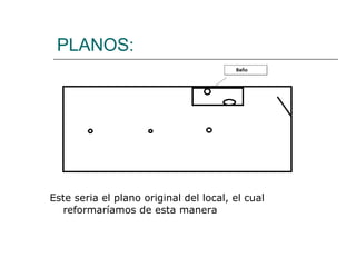 PLANOS:
Este seria el plano original del local, el cual
reformaríamos de esta manera
 