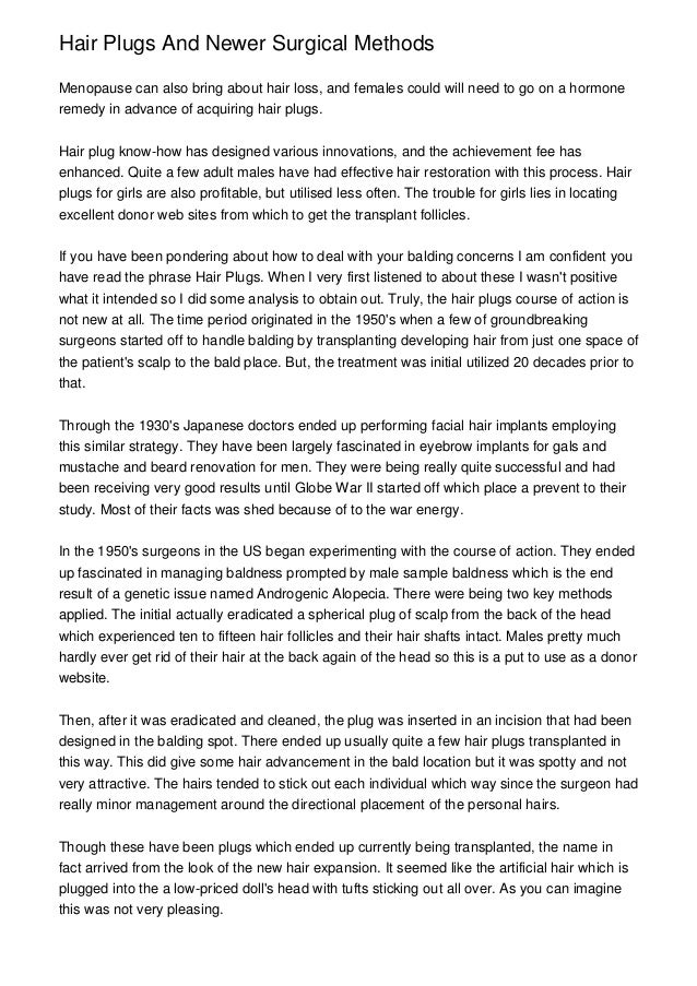 Hair Plugs And Newer Surgical Methods