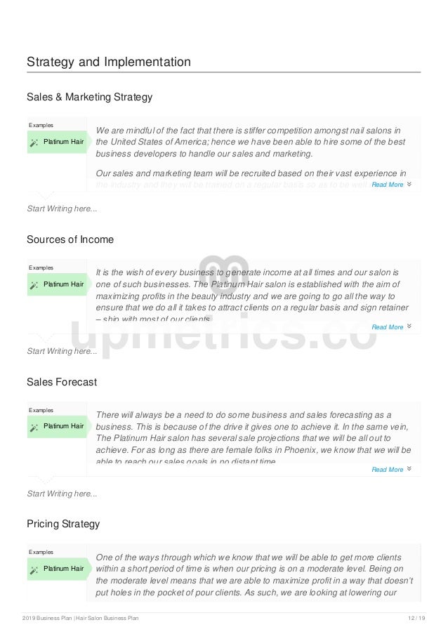 Hair salon business plan example